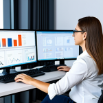 **

A professional software engineer in a modern, brightly lit office. She is wearing a modest business casual outfit: a blouse and slacks. She is working at a computer, with multiple monitors displaying code. The background features a clean and organized workspace with ergonomic furniture. Safe for work, appropriate content, fully clothed, professional, perfect anatomy, correct proportions, natural pose, well-formed hands, proper finger count, natural body proportions, high resolution.

**
