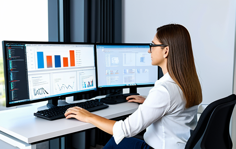 **

A professional software engineer in a modern, brightly lit office. She is wearing a modest business casual outfit: a blouse and slacks. She is working at a computer, with multiple monitors displaying code. The background features a clean and organized workspace with ergonomic furniture. Safe for work, appropriate content, fully clothed, professional, perfect anatomy, correct proportions, natural pose, well-formed hands, proper finger count, natural body proportions, high resolution.

**