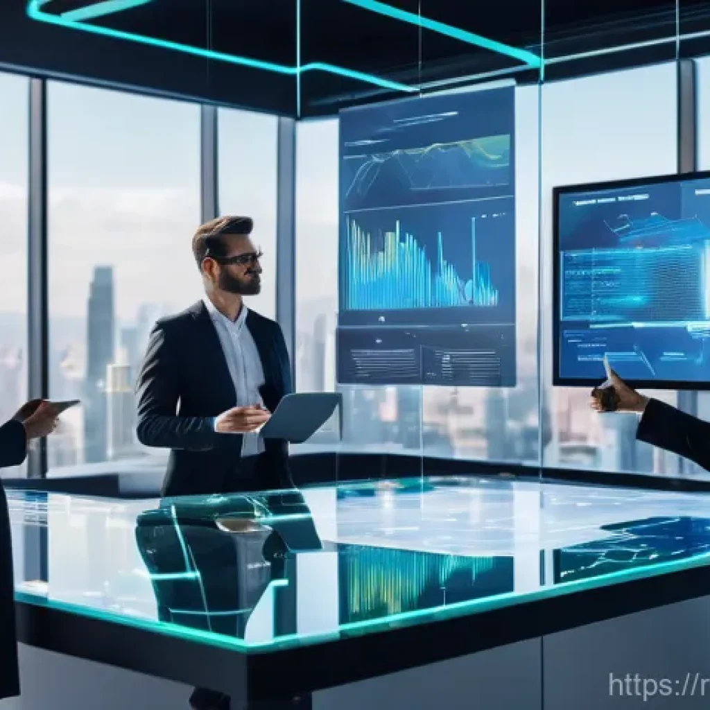 데이터과학과 비즈니스 인텔리전스의 연관성 - **Prompt:** A dynamic, clean, and modern office setting. In the foreground, a sleek, transparent dat...