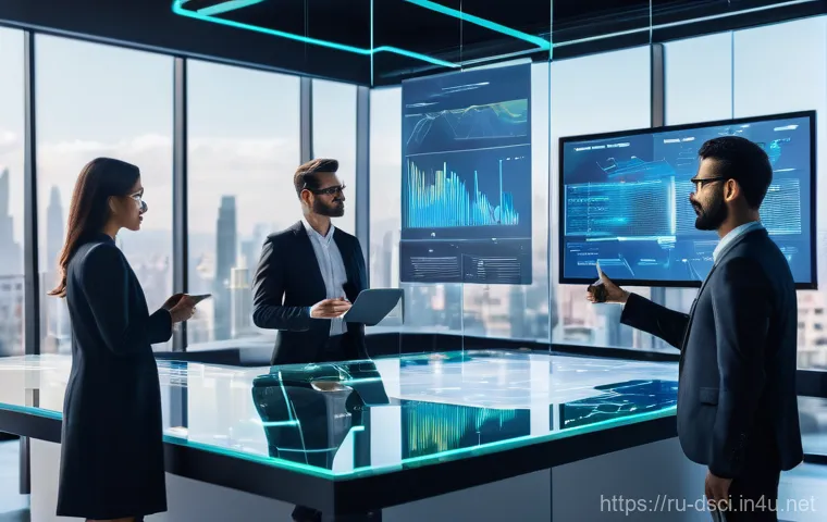 데이터과학과 비즈니스 인텔리전스의 연관성 - **Prompt:** A dynamic, clean, and modern office setting. In the foreground, a sleek, transparent dat...