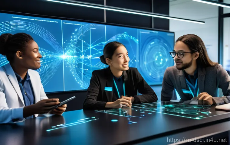 데이터과학 이직 준비 - **Prompt:** A diverse group of four to five young adult data scientists (male and female, various et...