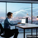 데이터과학 업무에서의 데이터 시각화 - **"Data Storyteller in Moscow Office"**
    A highly detailed, photo-realistic image of a young adul...