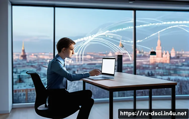 데이터과학 업무에서의 데이터 시각화 - **"Data Storyteller in Moscow Office"**
    A highly detailed, photo-realistic image of a young adul...