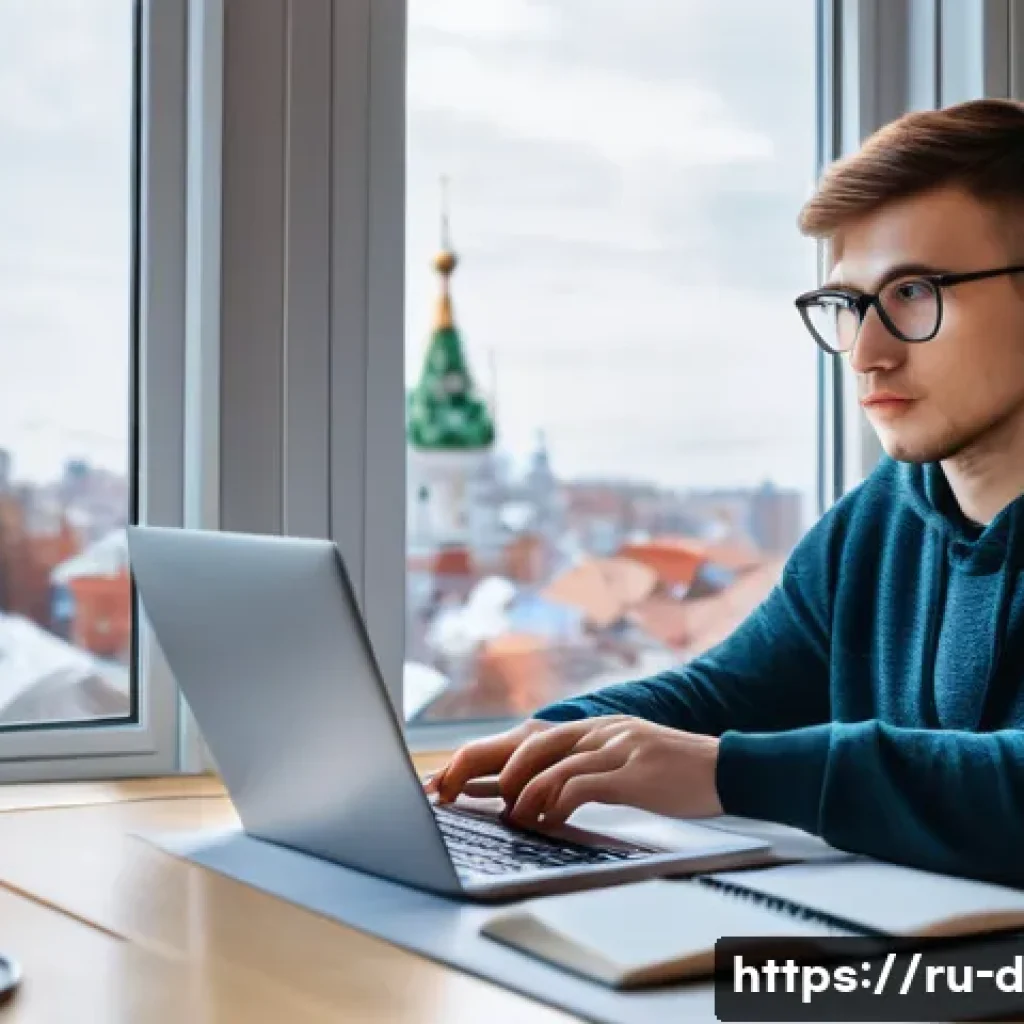데이터과학 입문자를 위한 실습 프로젝트 - A focused young Russian data scientist working at a cozy home office with a laptop, multiple screens...