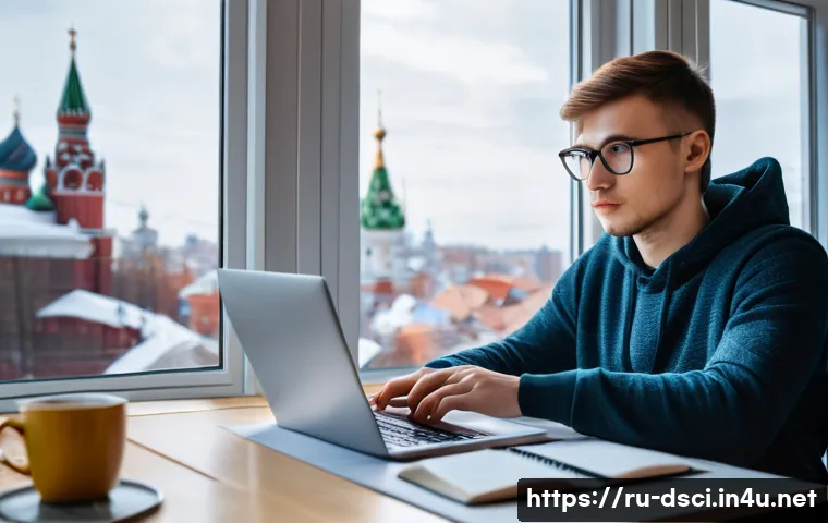 데이터과학 입문자를 위한 실습 프로젝트 - A focused young Russian data scientist working at a cozy home office with a laptop, multiple screens...