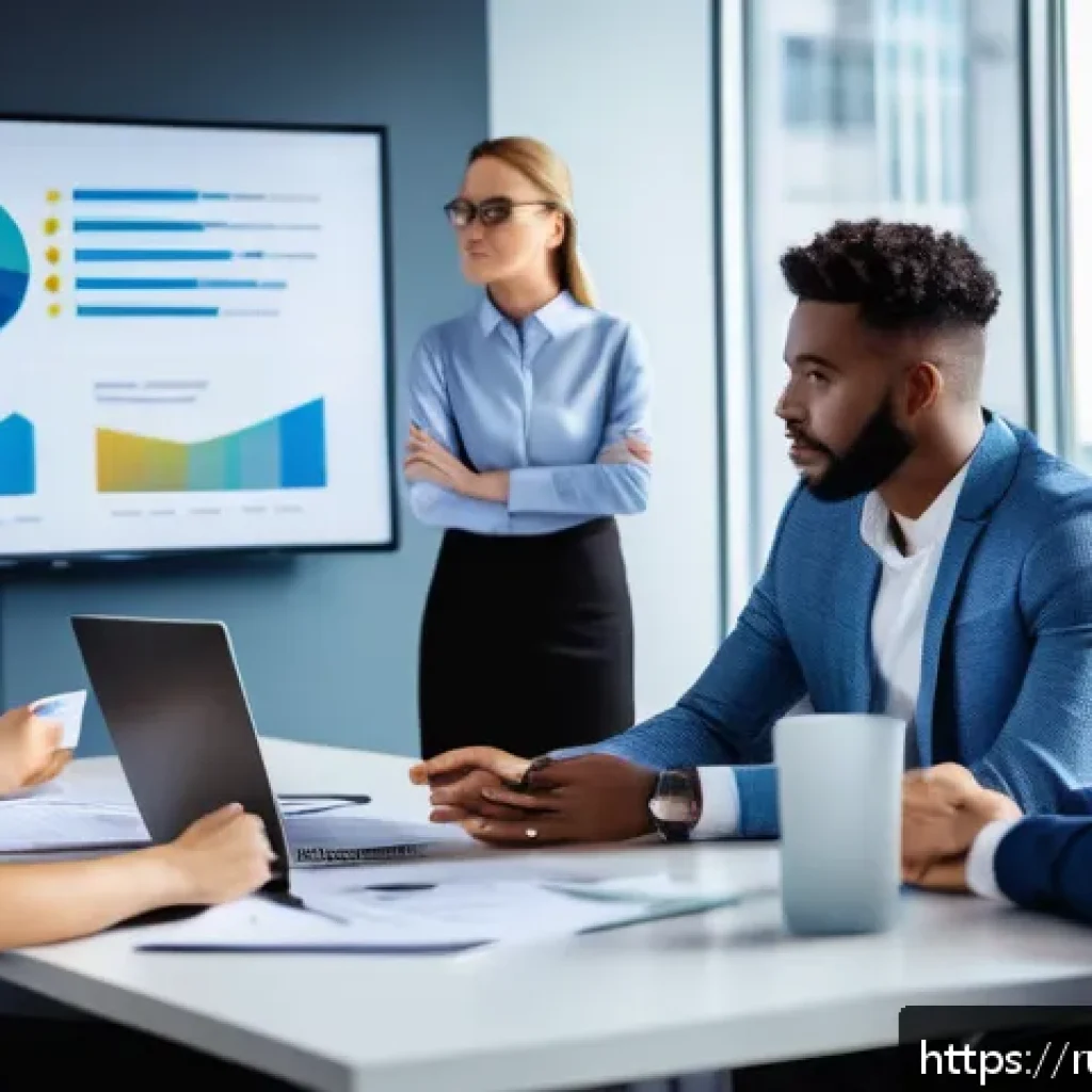 데이터과학자로서 리더십 키우기 - A professional Data Science team leader in a modern office setting, calmly managing a diverse group ...
