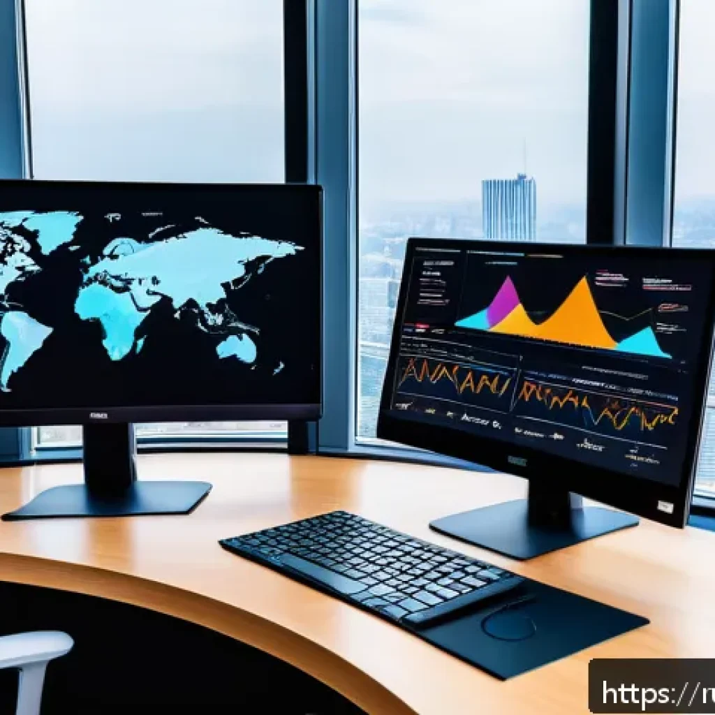 데이터과학 프로젝트에서 데이터 크롤링 - A modern data analyst workspace showcasing a large curved monitor displaying colorful, interactive d...
