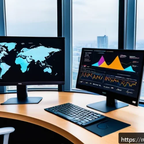 Home 30 데이터과학 프로젝트에서 데이터 크롤링 - A modern data analyst workspace showcasing a large curved monitor displaying colorful, interactive d...